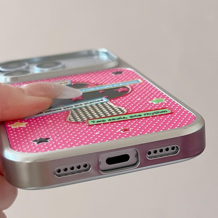 Custodia per telefono con cornice in argento galvanizzato e glitter in rilievo., For iPhone 15 Pro