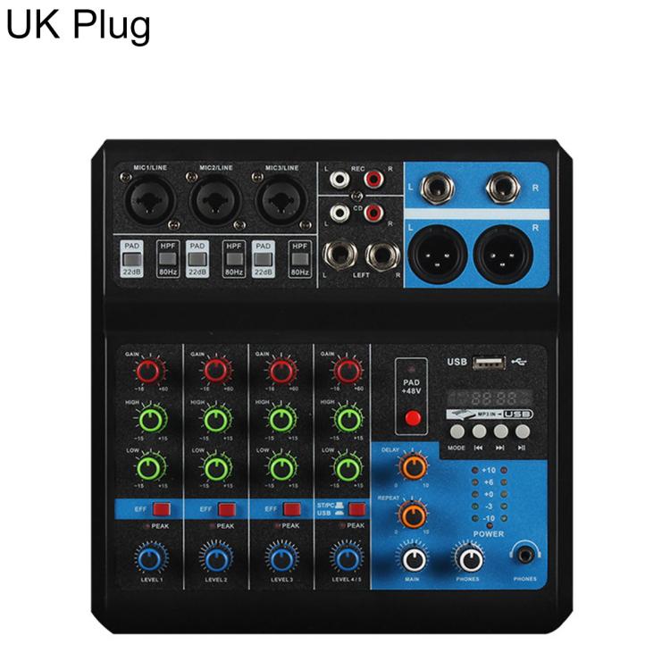 F-5A Mixer professionale multifunzione a 5 vie per registrazione e streaming live con Bluetooth e scheda audio, EU Plug, UK Plug, US Plug