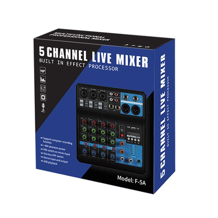 F-5A Mixer professionale multifunzione a 5 vie per registrazione e streaming live con Bluetooth e scheda audio, EU Plug, UK Plug, US Plug