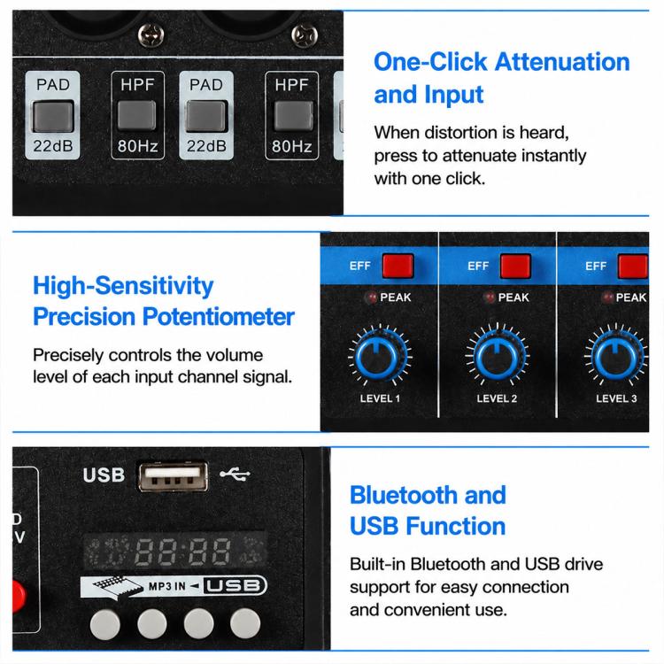 F-5A Mixer professionale multifunzione a 5 vie per registrazione e streaming live con Bluetooth e scheda audio, EU Plug, UK Plug, US Plug