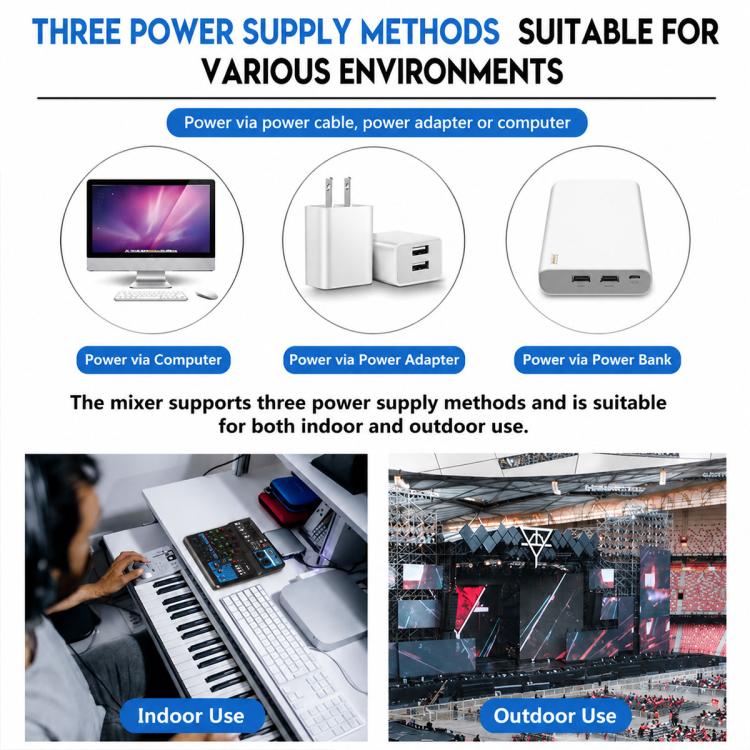 F-5A Mixer professionale multifunzione a 5 vie per registrazione e streaming live con Bluetooth e scheda audio, EU Plug, UK Plug, US Plug