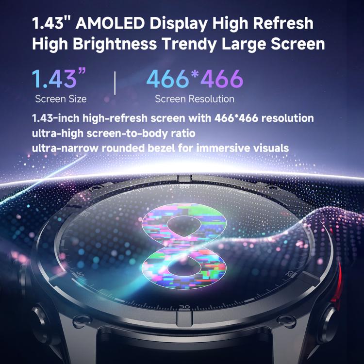 Smartwatch F8 Pro con schermo AMOLED da 1,43 pollici, supporto per il monitoraggio della salute e modalità multi-sport.