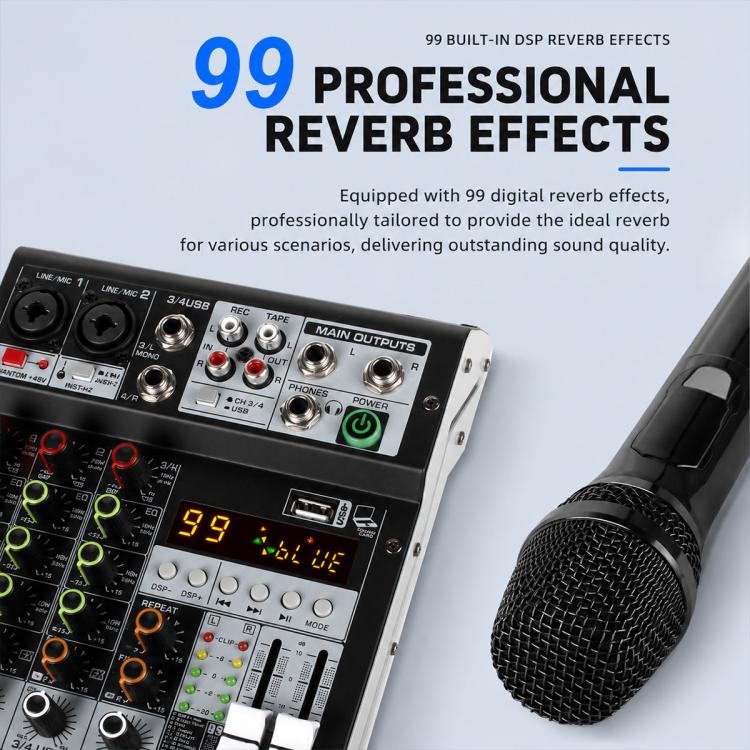Mixer professionale multifunzione a 4 canali TP-4M con scheda audio Bluetooth., EU Plug, UK Plug, US Plug