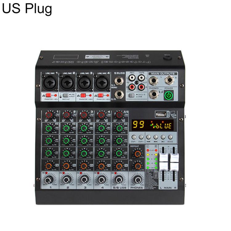 Mixer professionale multifunzione a 6 canali TP-6M con scheda audio Bluetooth., EU Plug, UK Plug, US Plug
