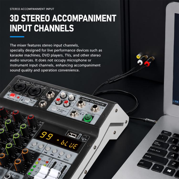 Mixer professionale multifunzione a 6 canali TP-6M con scheda audio Bluetooth., EU Plug, UK Plug, US Plug