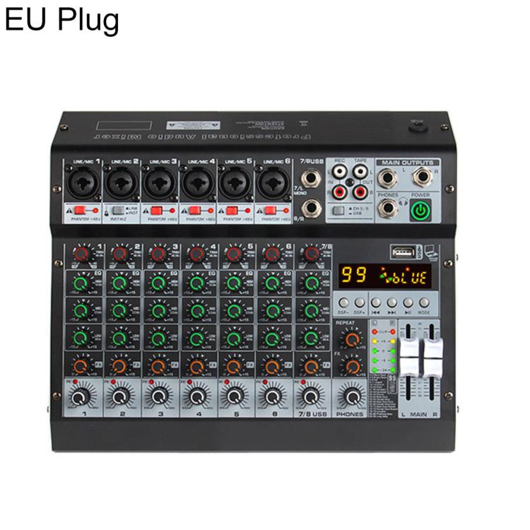 Mixer professionale multifunzione a 8 canali TP-8M con scheda audio Bluetooth., EU Plug, UK Plug, US Plug