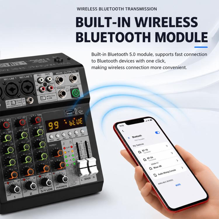 Mixer professionale multifunzione a 8 canali TP-8M con scheda audio Bluetooth., EU Plug, UK Plug, US Plug