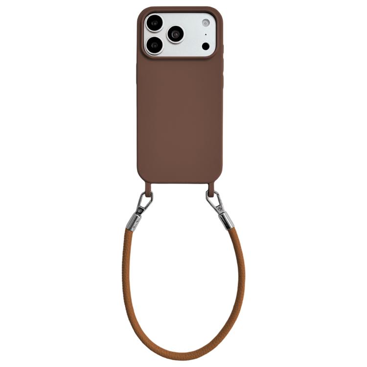 Custodia per telefono in silicone antiurto con passanti integrati per cordino e cordino in pelle., For iPhone 17 Pro