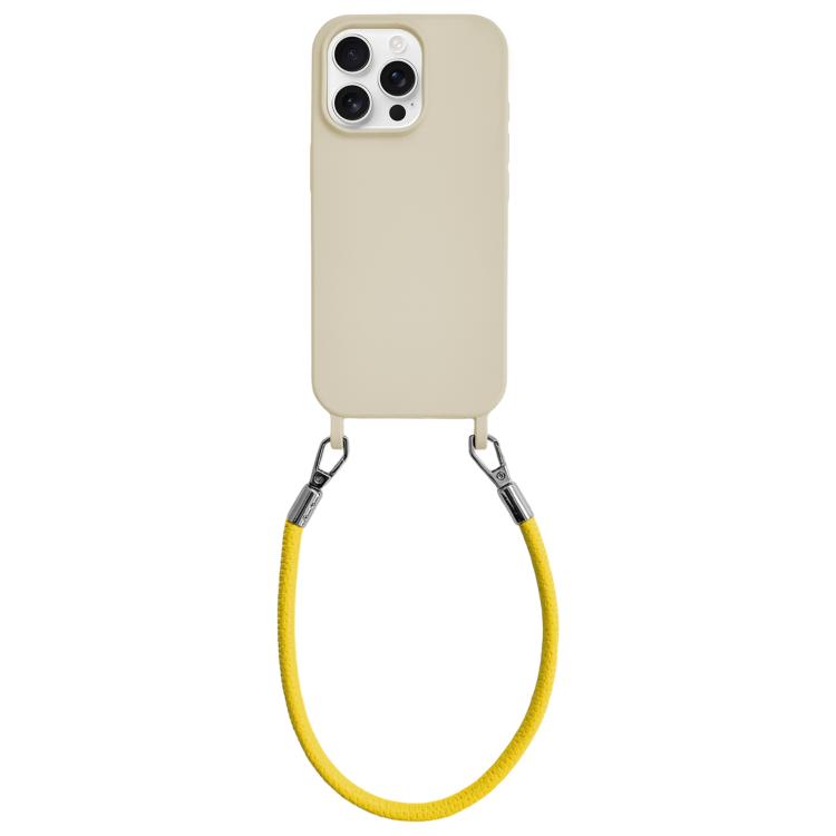 Custodia per telefono in silicone antiurto con passanti integrati per cordino e cordino in pelle., For iPhone 16 Pro