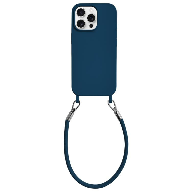 Custodia per telefono in silicone antiurto con passanti integrati per cordino e cordino in pelle., For iPhone 16 Pro