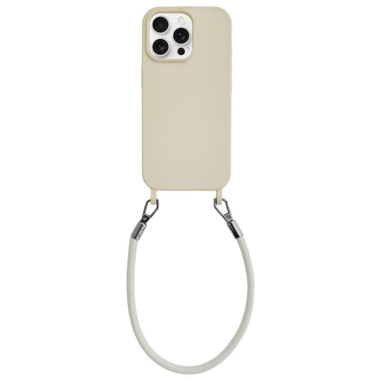 Custodia per telefono in silicone antiurto con passanti integrati per cordino e cordino in pelle., For iPhone 16 Pro