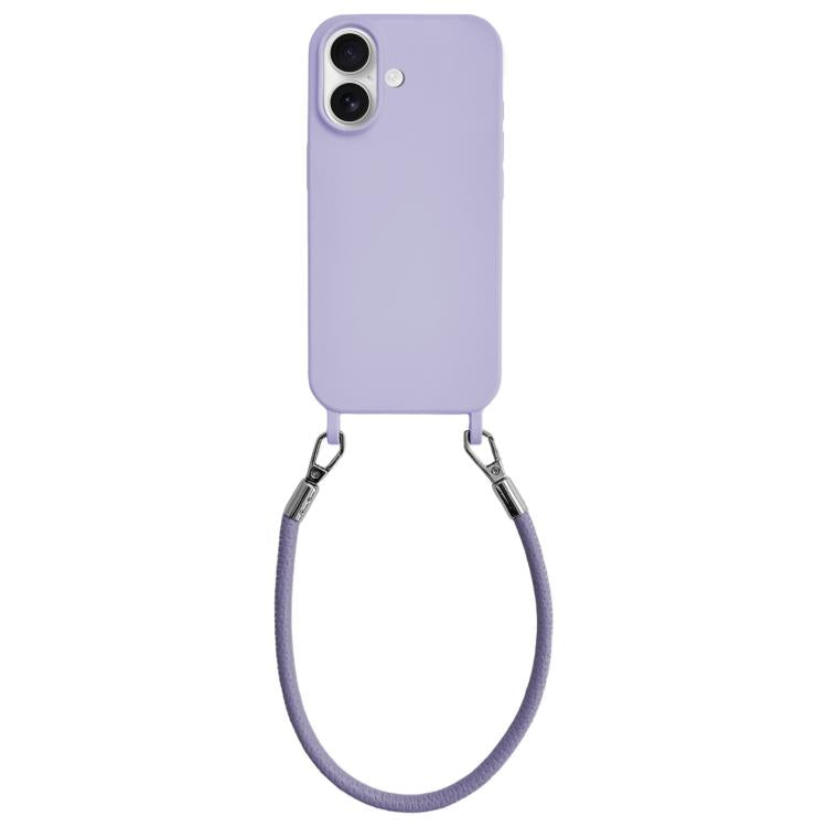 Custodia per telefono in silicone antiurto con passanti integrati per cordino e cordino in pelle., For iPhone 16 Plus