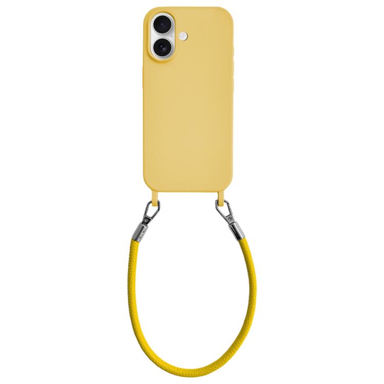 Custodia per telefono in silicone antiurto con passanti integrati per cordino e cordino in pelle., For iPhone 16 Plus