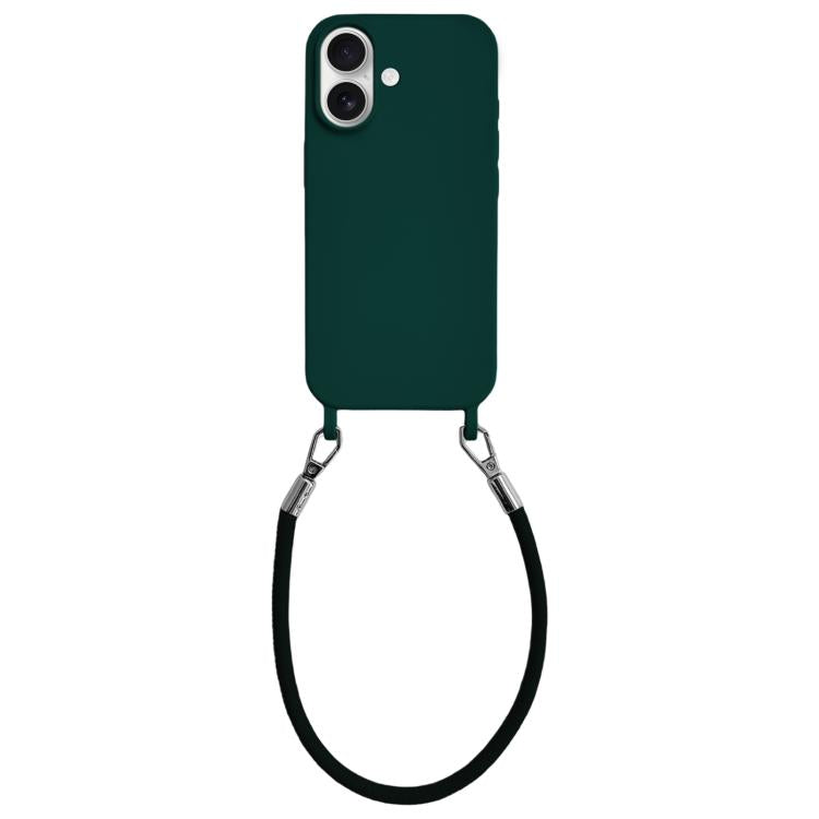 Custodia per telefono in silicone antiurto con passanti integrati per cordino e cordino in pelle., For iPhone 16 Plus