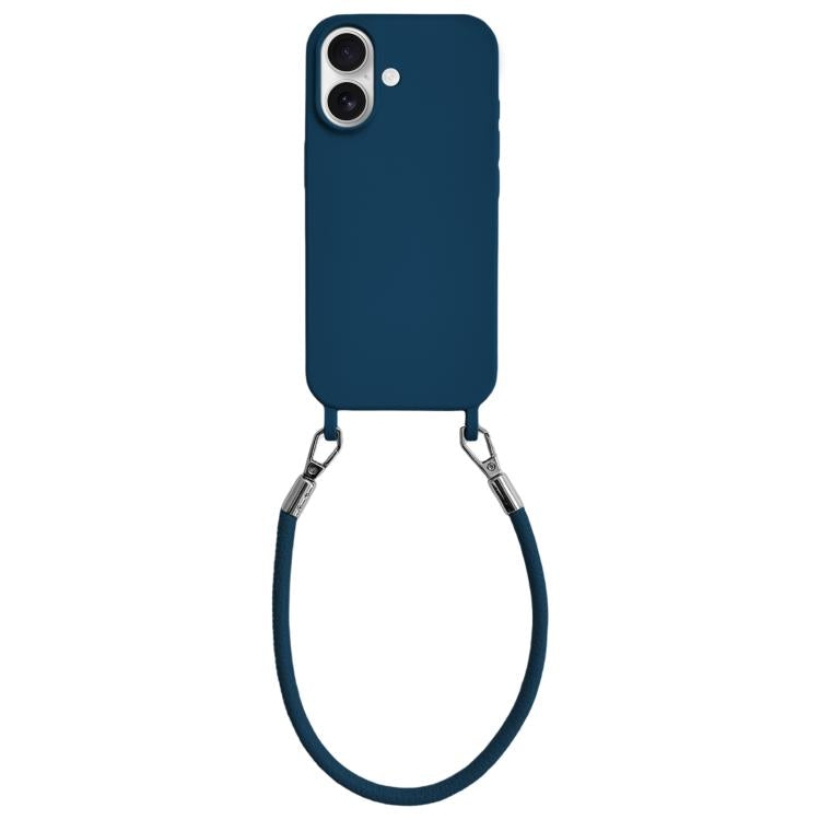 Custodia per telefono in silicone antiurto con passanti integrati per cordino e cordino in pelle., For iPhone 16 Plus