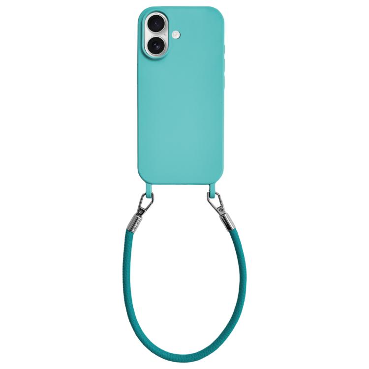 Custodia per telefono in silicone antiurto con passanti integrati per cordino e cordino in pelle., For iPhone 16