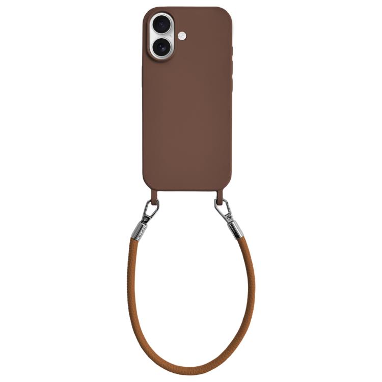 Custodia per telefono in silicone antiurto con passanti integrati per cordino e cordino in pelle., For iPhone 16