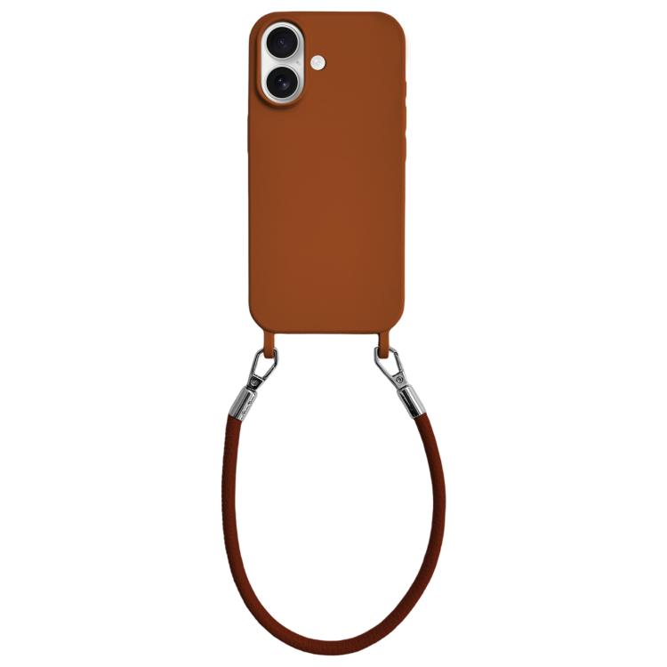 Custodia per telefono in silicone antiurto con passanti integrati per cordino e cordino in pelle., For iPhone 16