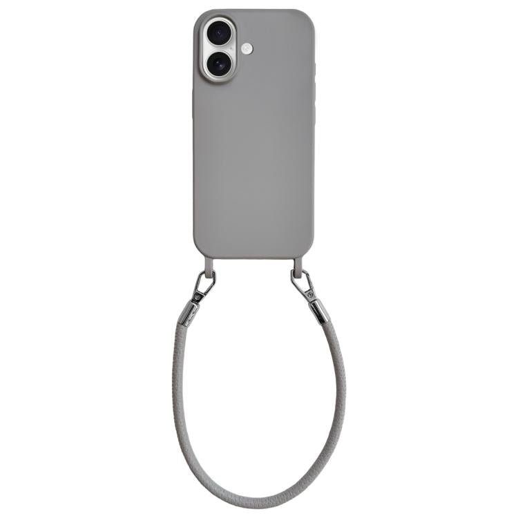 Custodia per telefono in silicone antiurto con passanti integrati per cordino e cordino in pelle., For iPhone 16
