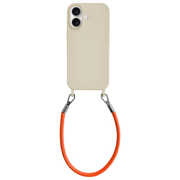 Custodia per telefono in silicone antiurto con passanti integrati per cordino e cordino in pelle., For iPhone 16