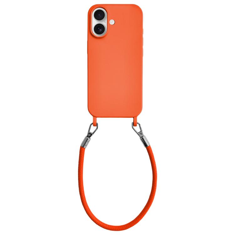 Custodia per telefono in silicone antiurto con passanti integrati per cordino e cordino in pelle., For iPhone 16