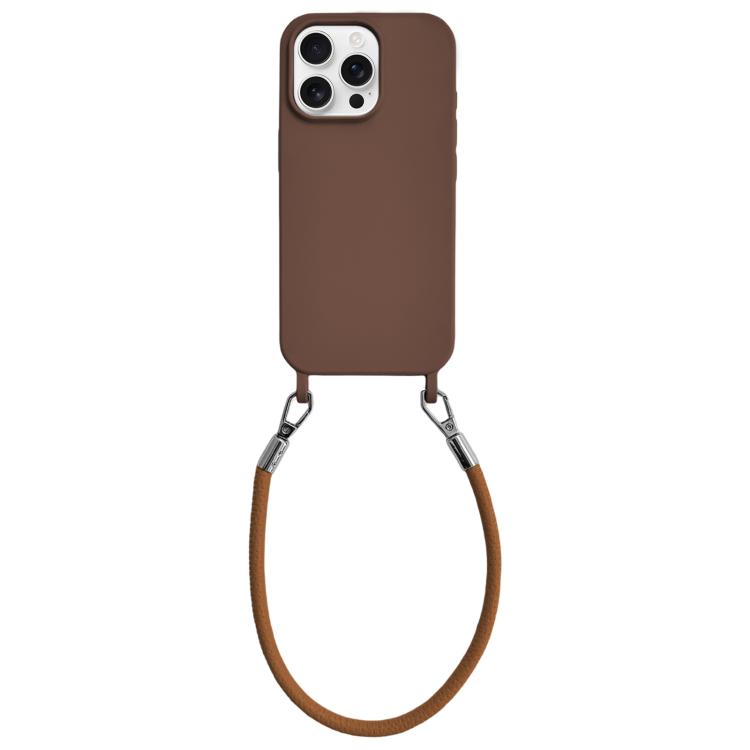 Custodia per telefono in silicone antiurto con passanti integrati per cordino e cordino in pelle., For iPhone 15 Pro