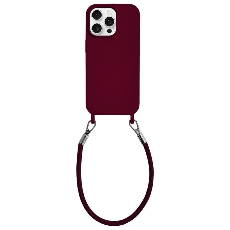 Custodia per telefono in silicone antiurto con passanti integrati per cordino e cordino in pelle., For iPhone 15 Pro