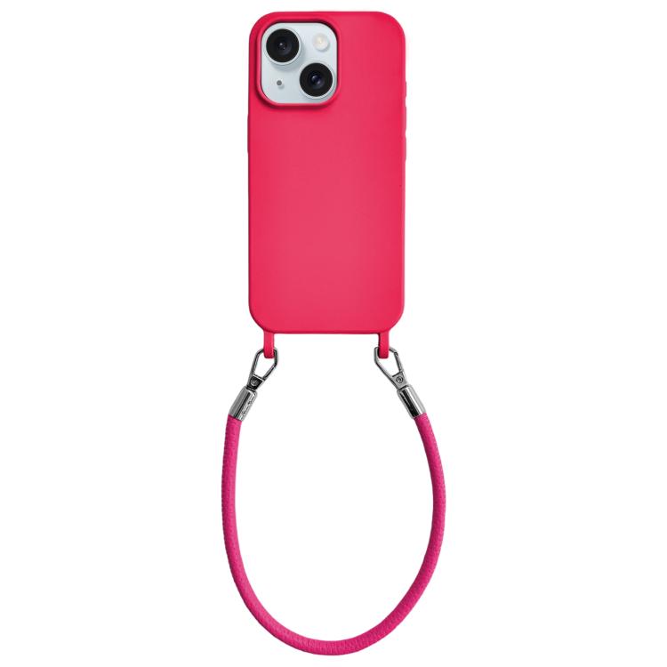 Custodia per telefono in silicone antiurto con passanti integrati per cordino e cordino in pelle., For iPhone 15 Plus