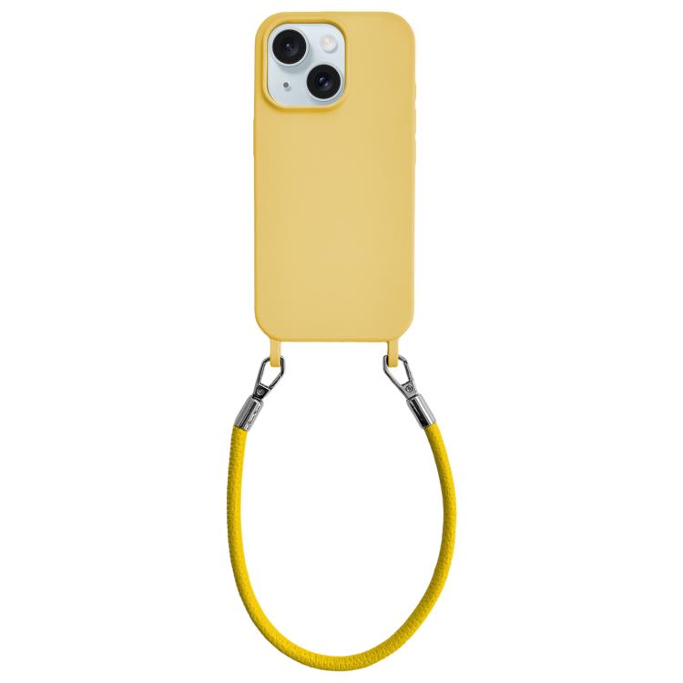 Custodia per telefono in silicone antiurto con passanti integrati per cordino e cordino in pelle., For iPhone 15 Plus