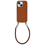 Custodia per telefono in silicone antiurto con passanti integrati per cordino e cordino in pelle., For iPhone 15 Plus