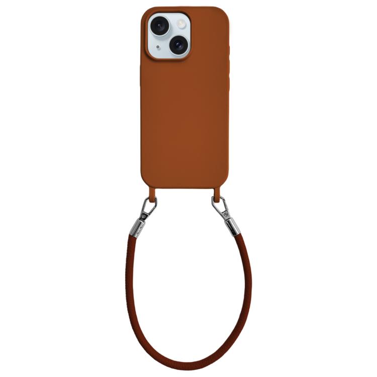Custodia per telefono in silicone antiurto con passanti integrati per cordino e cordino in pelle., For iPhone 15 Plus
