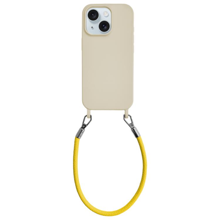 Custodia per telefono in silicone antiurto con passanti integrati per cordino e cordino in pelle., For iPhone 15 Plus