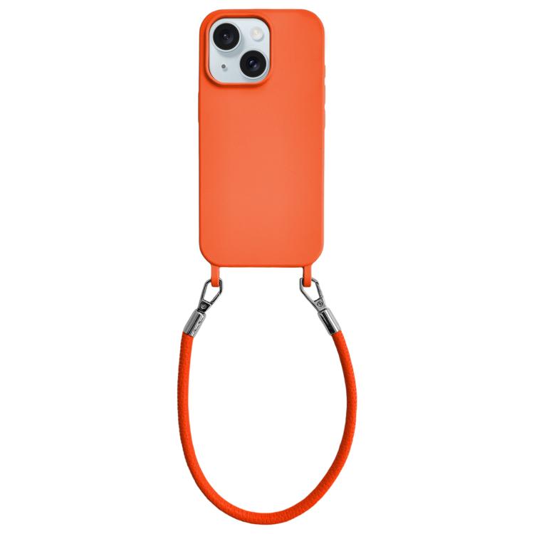 Custodia per telefono in silicone antiurto con passanti integrati per cordino e cordino in pelle., For iPhone 15 Plus