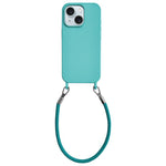 Custodia per telefono in silicone antiurto con passanti integrati per cordino e cordino in pelle., For iPhone 15