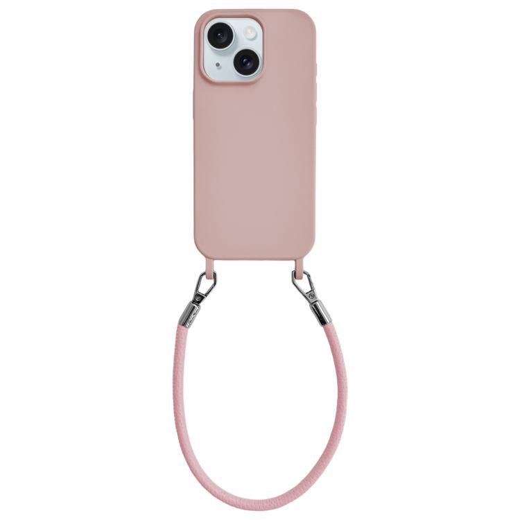 Custodia per telefono in silicone antiurto con passanti integrati per cordino e cordino in pelle., For iPhone 15