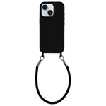 Custodia per telefono in silicone antiurto con passanti integrati per cordino e cordino in pelle., For iPhone 15