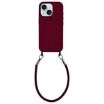 Custodia per telefono in silicone antiurto con passanti integrati per cordino e cordino in pelle., For iPhone 15