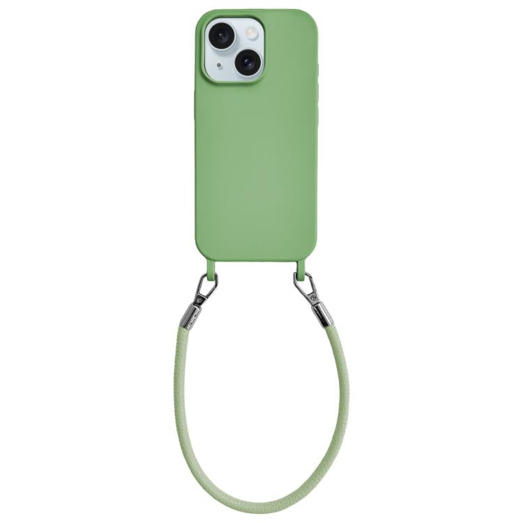 Custodia per telefono in silicone antiurto con passanti integrati per cordino e cordino in pelle., For iPhone 15