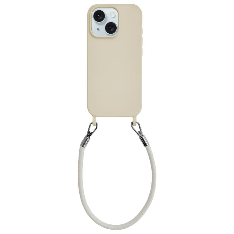 Custodia per telefono in silicone antiurto con passanti integrati per cordino e cordino in pelle., For iPhone 15