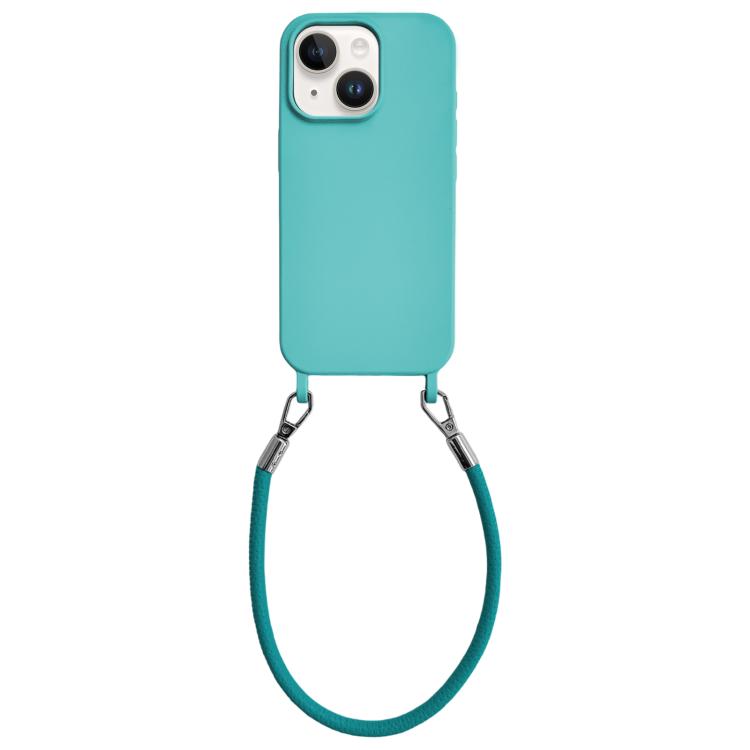 Custodia per telefono in silicone antiurto con passanti integrati per cordino e cordino in pelle., For iPhone 14 Plus