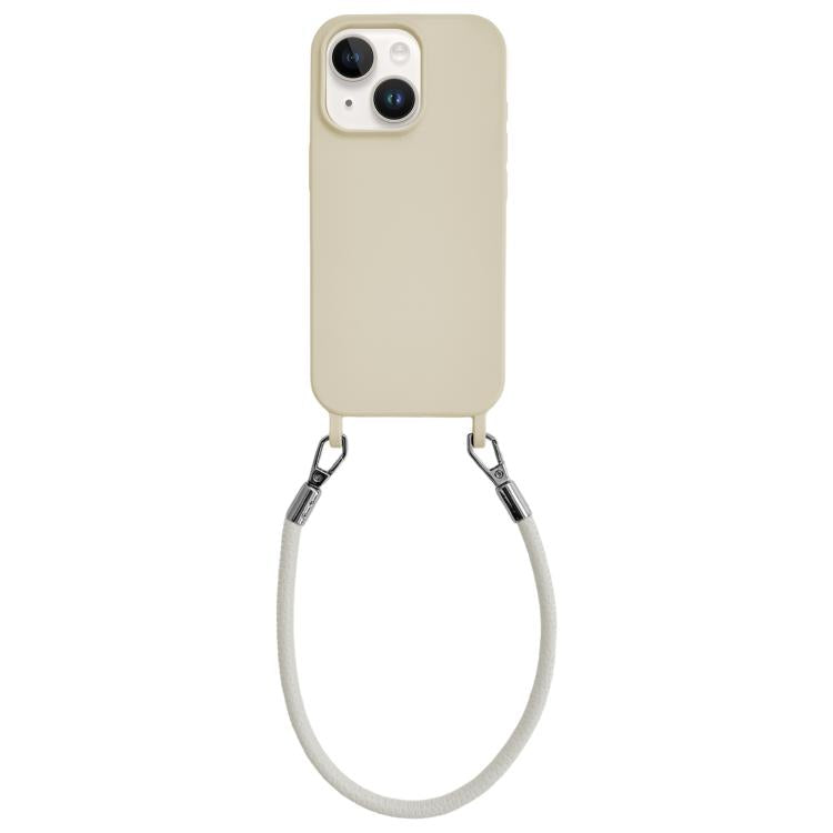 Custodia per telefono in silicone antiurto con passanti integrati per cordino e cordino in pelle., For iPhone 14 Plus