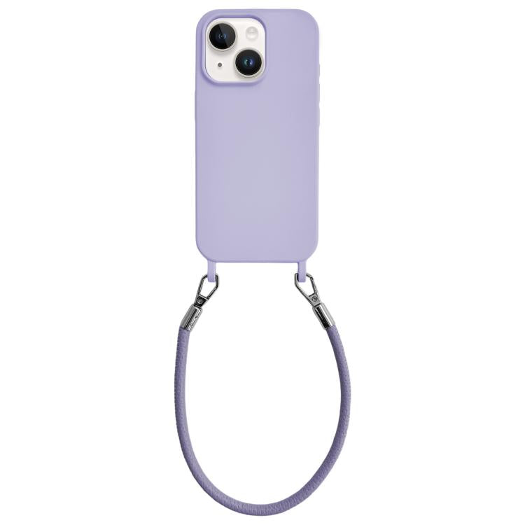 Custodia per telefono in silicone antiurto con passanti integrati per cordino e cordino in pelle., For iPhone 14