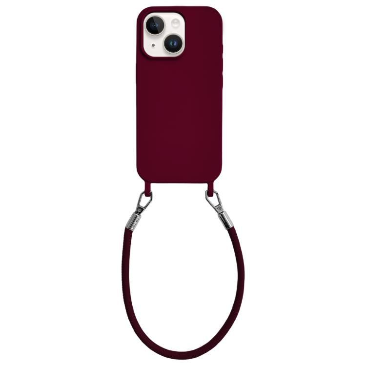 Custodia per telefono in silicone antiurto con passanti integrati per cordino e cordino in pelle., For iPhone 14
