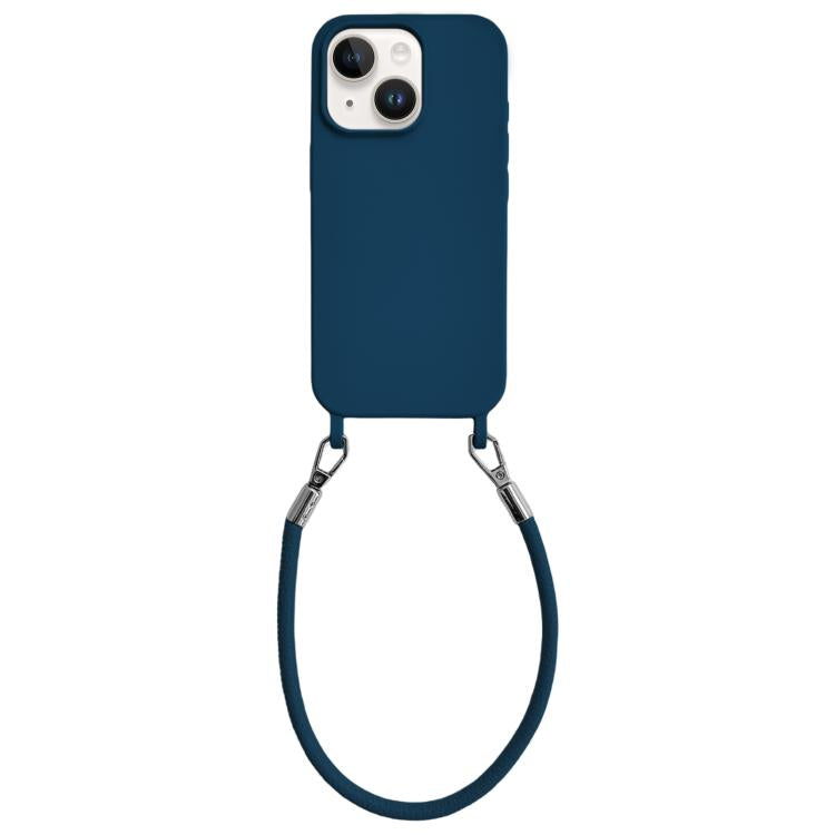 Custodia per telefono in silicone antiurto con passanti integrati per cordino e cordino in pelle., For iPhone 14