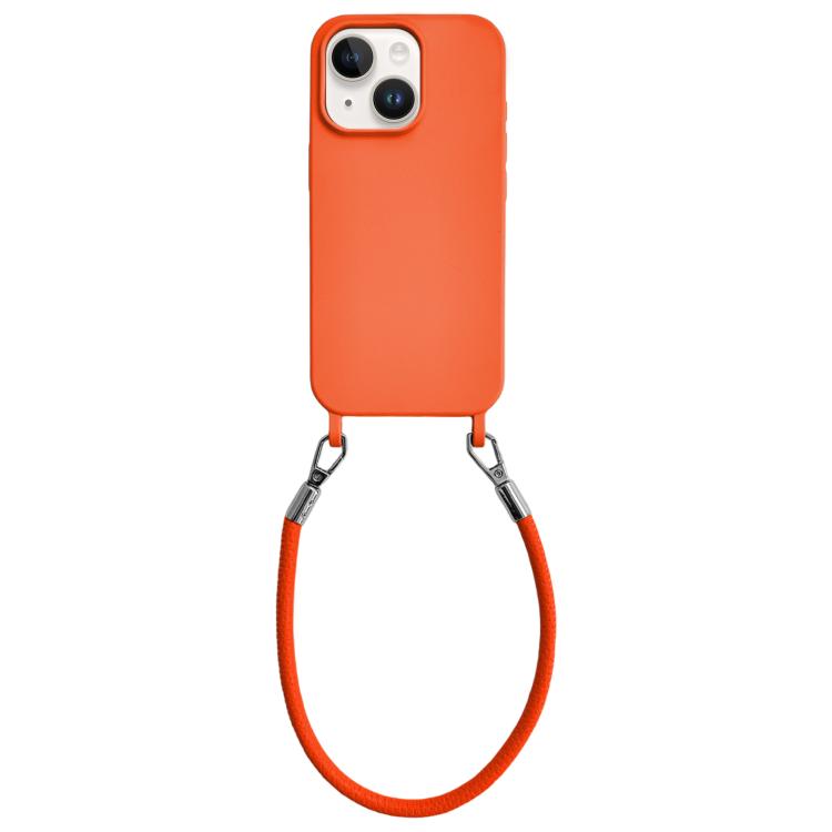 Custodia per telefono in silicone antiurto con passanti integrati per cordino e cordino in pelle., For iPhone 14