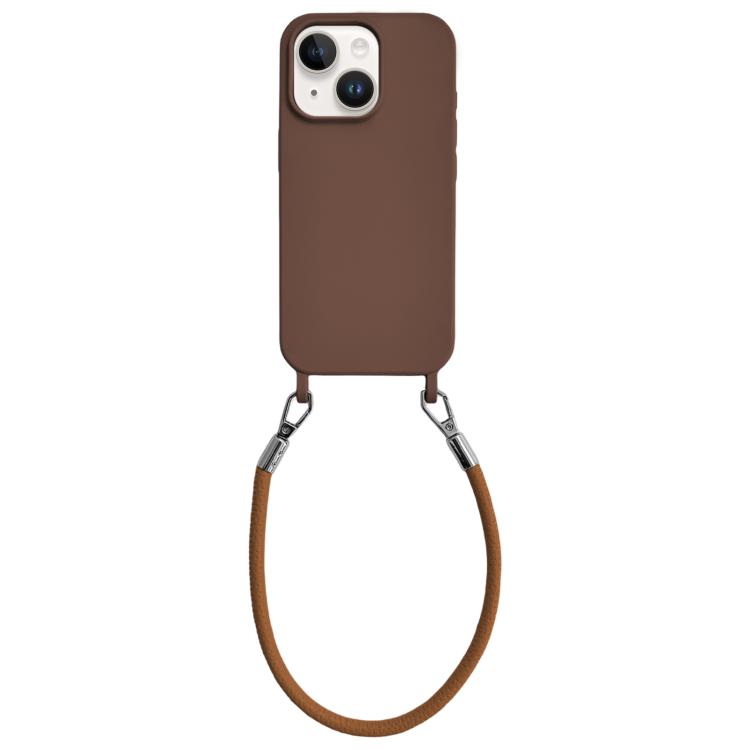 Custodia per telefono in silicone antiurto con passanti integrati per cordino e cordino in pelle., For iPhone 13