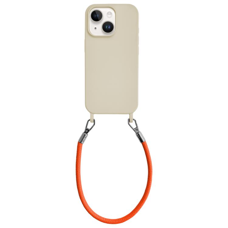 Custodia per telefono in silicone antiurto con passanti integrati per cordino e cordino in pelle., For iPhone 13