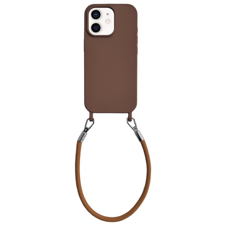 Custodia per telefono in silicone antiurto con passanti integrati per cordino e cordino in pelle., For iPhone 12