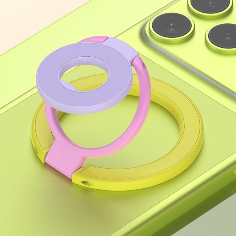 Supporto magnetico per telefono con fibbia ad anello girevole a 360 gradi e design a triplo colore.