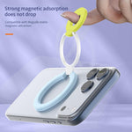 Supporto magnetico per telefono con fibbia ad anello girevole a 360 gradi e design a triplo colore.